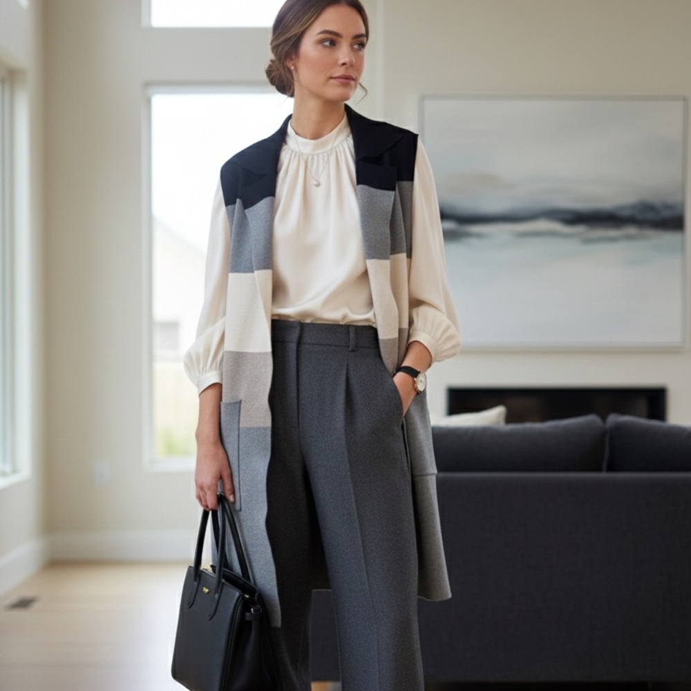THML Anthropologie size M Colorblock tunic sweater vest quiet luxury NWOT